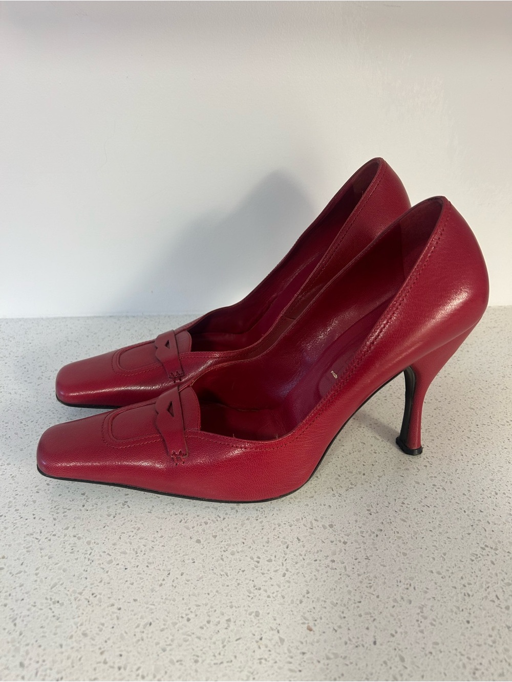Gorgeous Vintage Casadei Red Leather Pointed Square-Toe Pumps❤️10